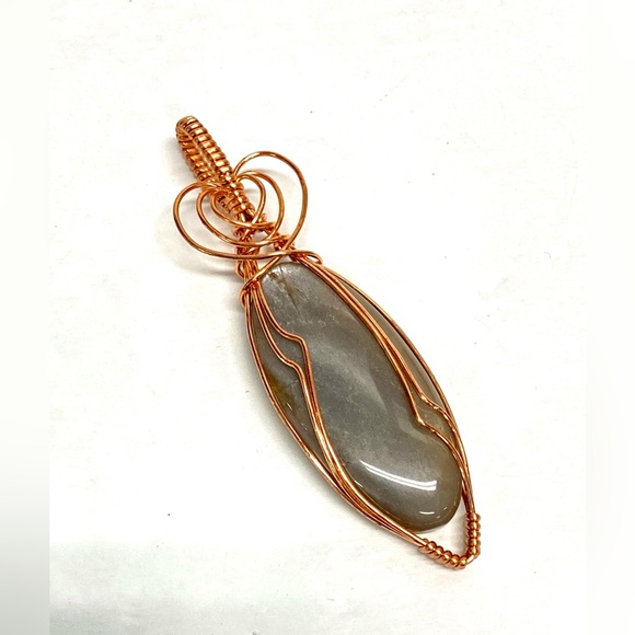 HANDCRAFTED Gray Moonstone Hand Wrapped Copper Pendant, Artisan Jewelry Gift - Picture 7 of 10